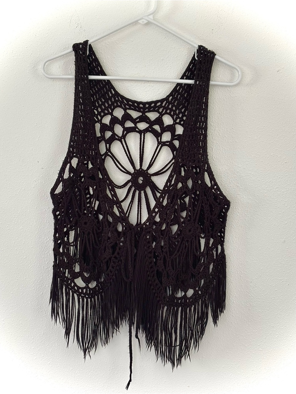 Boho Crochet Fringe Tank Top - Black